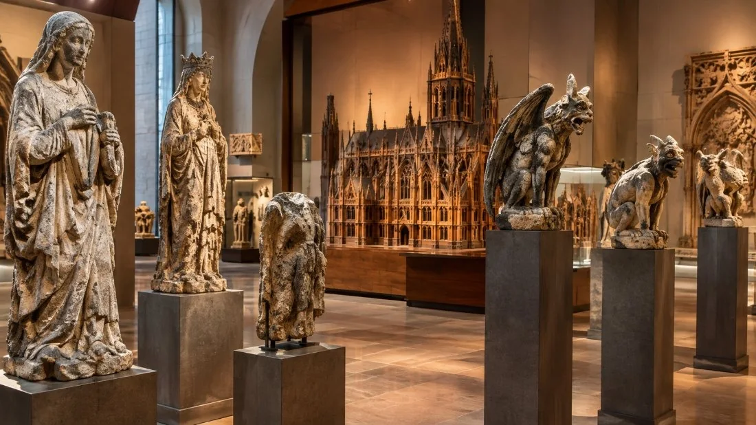 Des statues et gargouilles en marbre originales du Duomo exposées dans les salles du Musée du Duomo