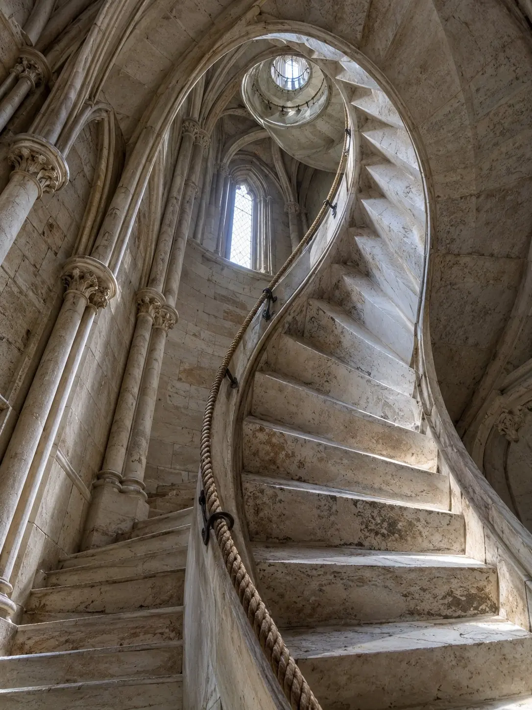 L'étroit escalier en colimaçon en marbre qui monte vers les terrasses du Duomo di Milano